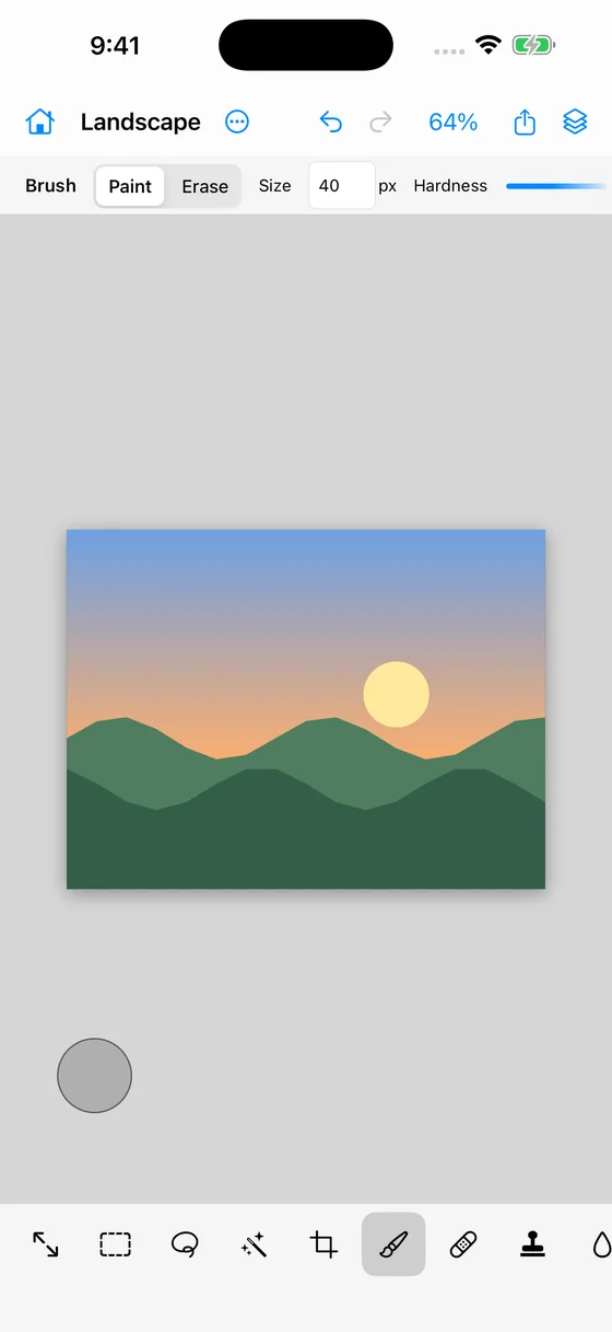 iPhone editor with brush tools along the bottom.
